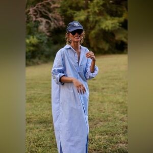 MAMENE PHOEBE SHIRT DRESS AQUA STRIPE